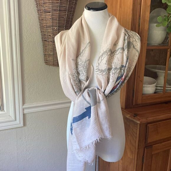 Nautical Print Lightweight Spring Summer Scarf - Picture 1 of 9